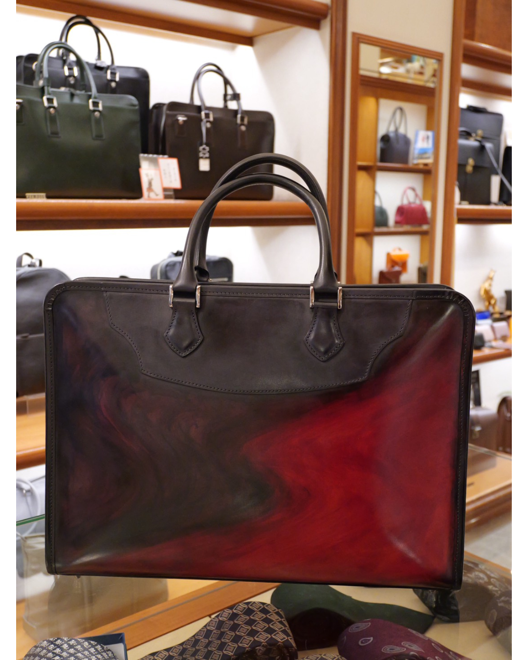 姫路レザー 二本手 手染めビジネスバッグ|日本製本革ブリーフケース