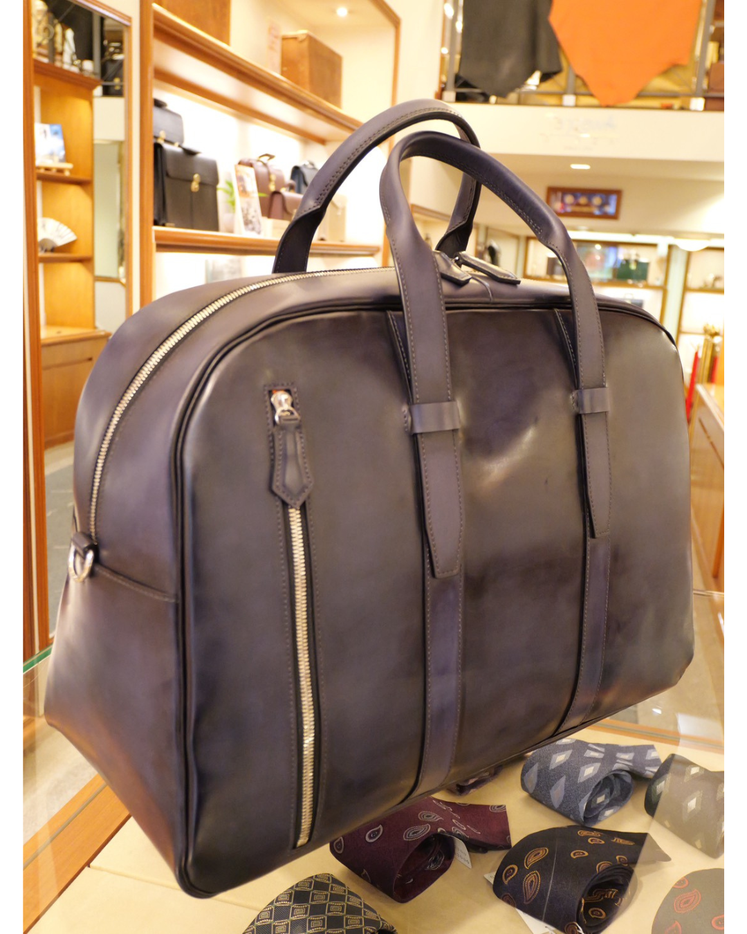 ダークブルー レザー ボストンバッグ 手染め姫路レザーボストンバッグ