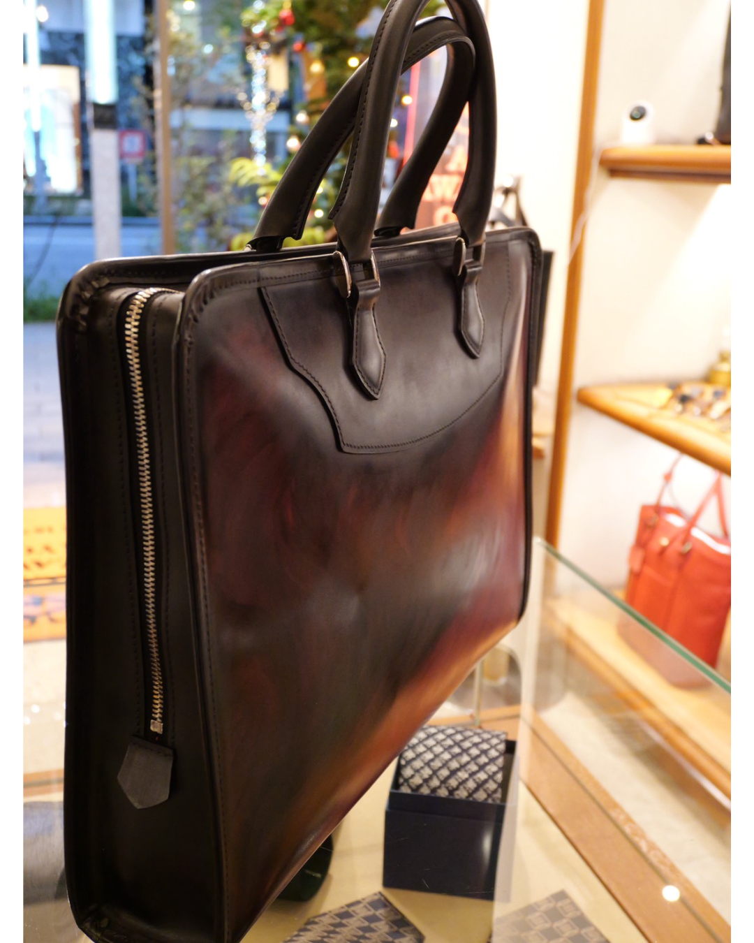 姫路レザー 二本手 手染めビジネスバッグ|日本製本革ブリーフケース