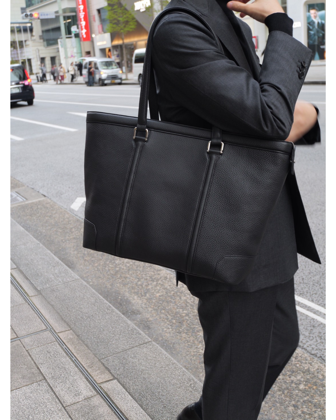 姫路レザー トートバッグ 両面あおりポケット付き