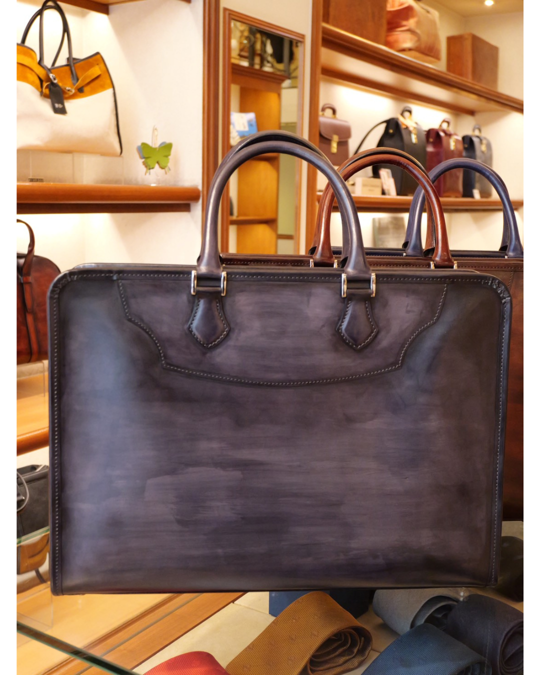 姫路レザー 二本手 手染めビジネスバッグ｜日本製本革ブリーフケース