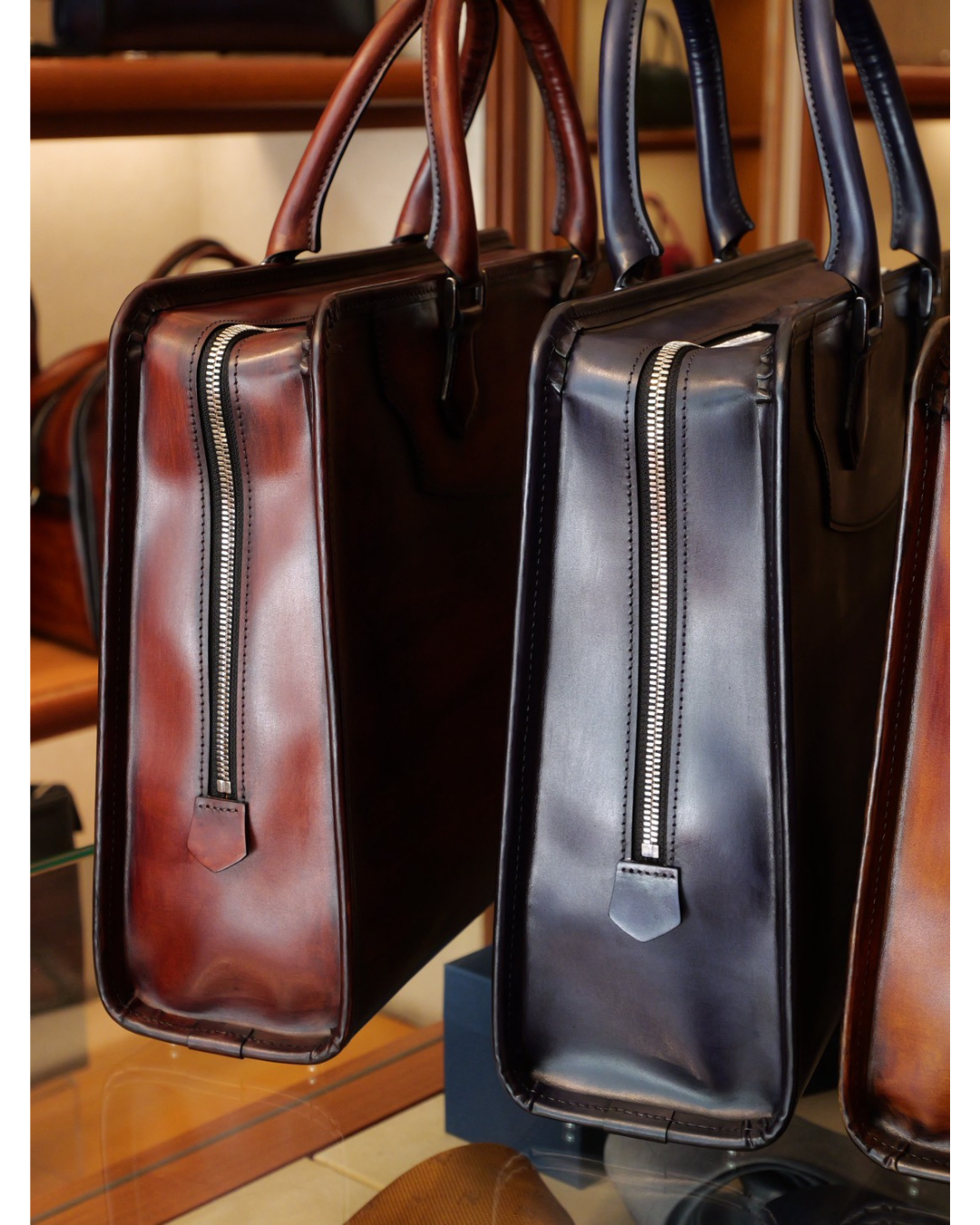 姫路レザー 二本手 手染めビジネスバッグ｜日本製本革ブリーフケース 太マチモデル