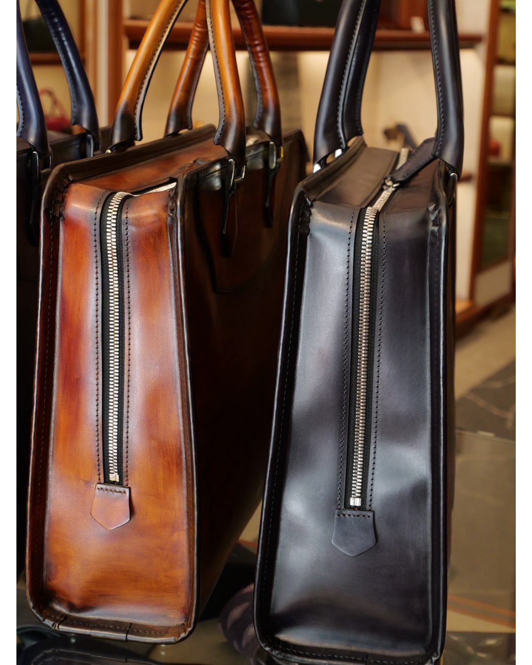 姫路レザー 二本手 手染めビジネスバッグ｜日本製本革ブリーフケース 太マチモデル